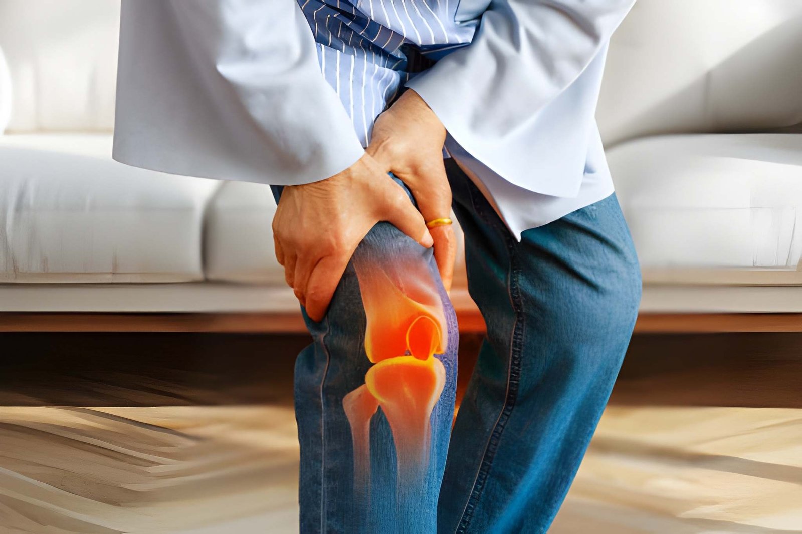 Senior woman experiencing knee joint pain